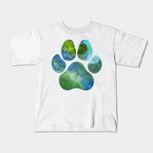 Green and Blue Paw Print Kids T-Shirt